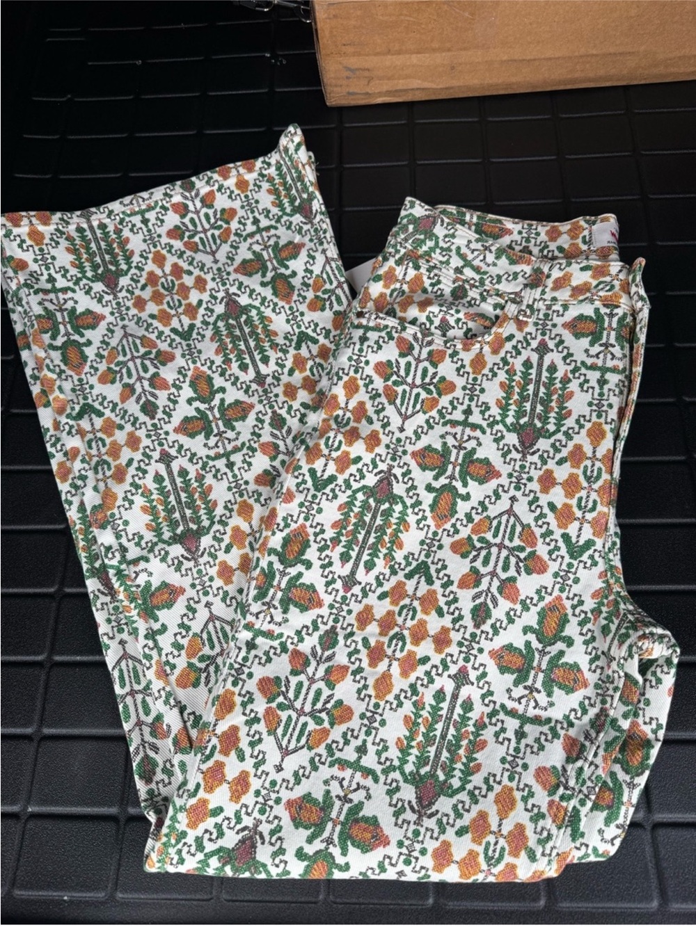 Wrangler high rise fierce floral cross stitch print flaree jeans / pants women